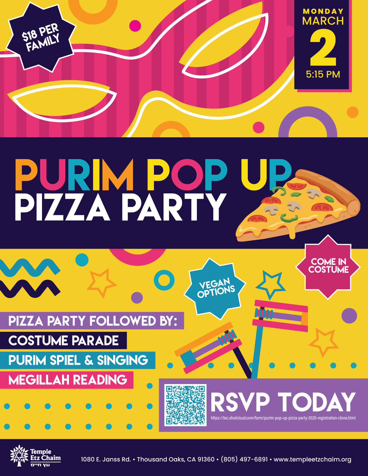 Pop Up Purim Pizza Party